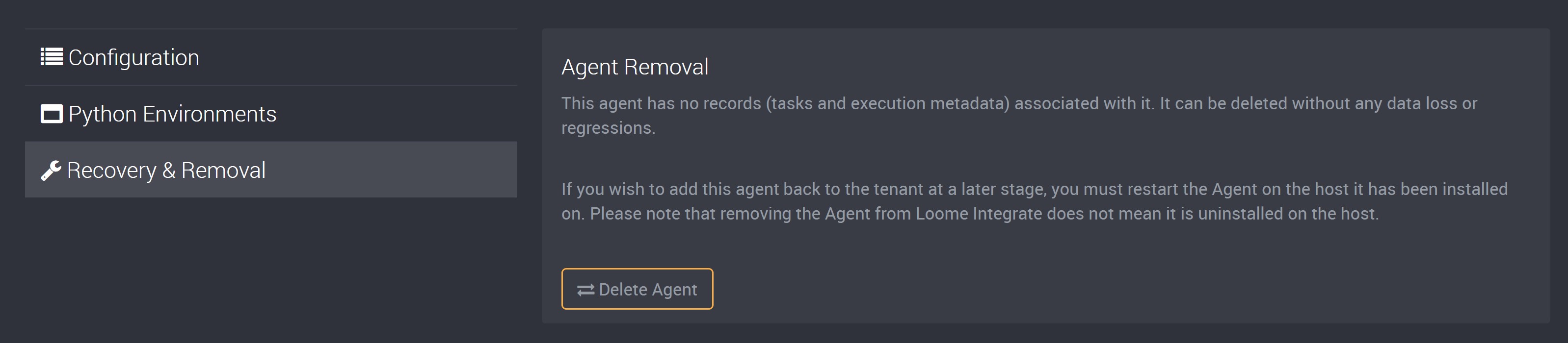 Delete an agent that has no associated tasks